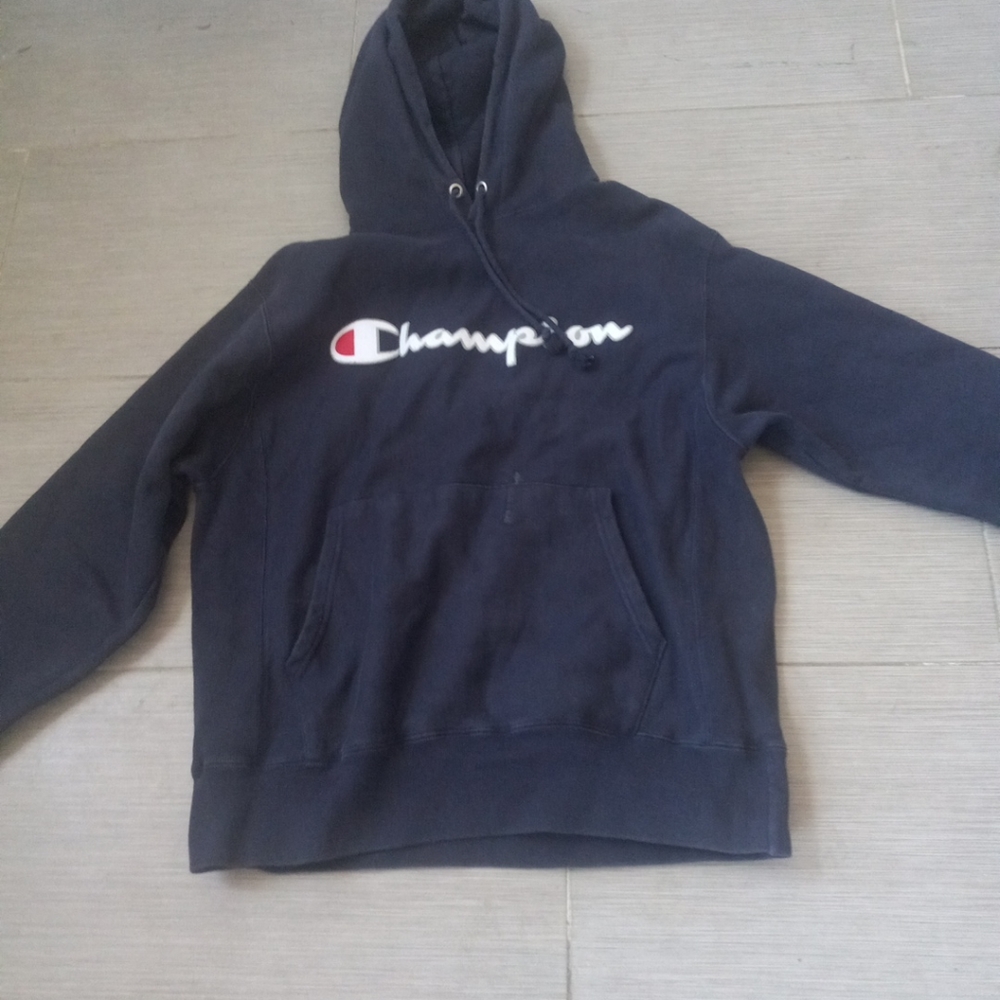 Champion Sweatshirt Hoodie Reverse Weave  Blue Men’s Size Medium Logo Pullover